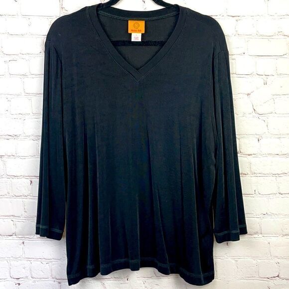 Ruby Rd.  Black V-neck liquid knit top. Large - Picture 1 of 6